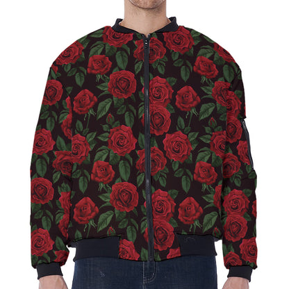 Valentine's Day Rose Pattern Print Zip Sleeve Bomber Jacket
