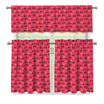 Valentine's Day XOXO Pattern Print 3 Piece Kitchen Curtains