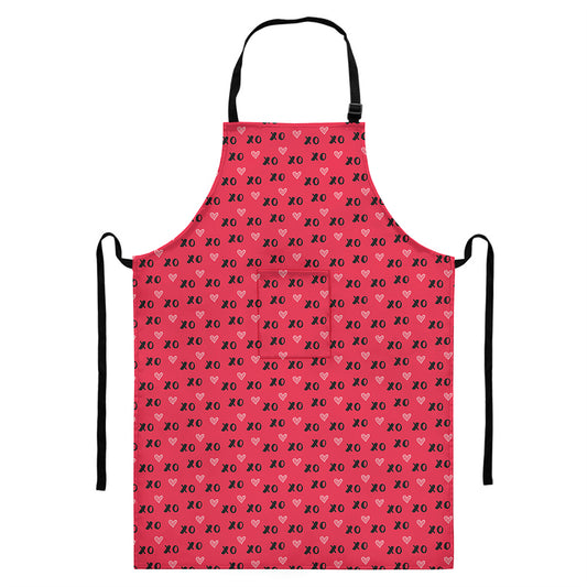 Valentine's Day XOXO Pattern Print Bib Apron With Pocket
