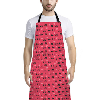 Valentine's Day XOXO Pattern Print Bib Apron With Pocket