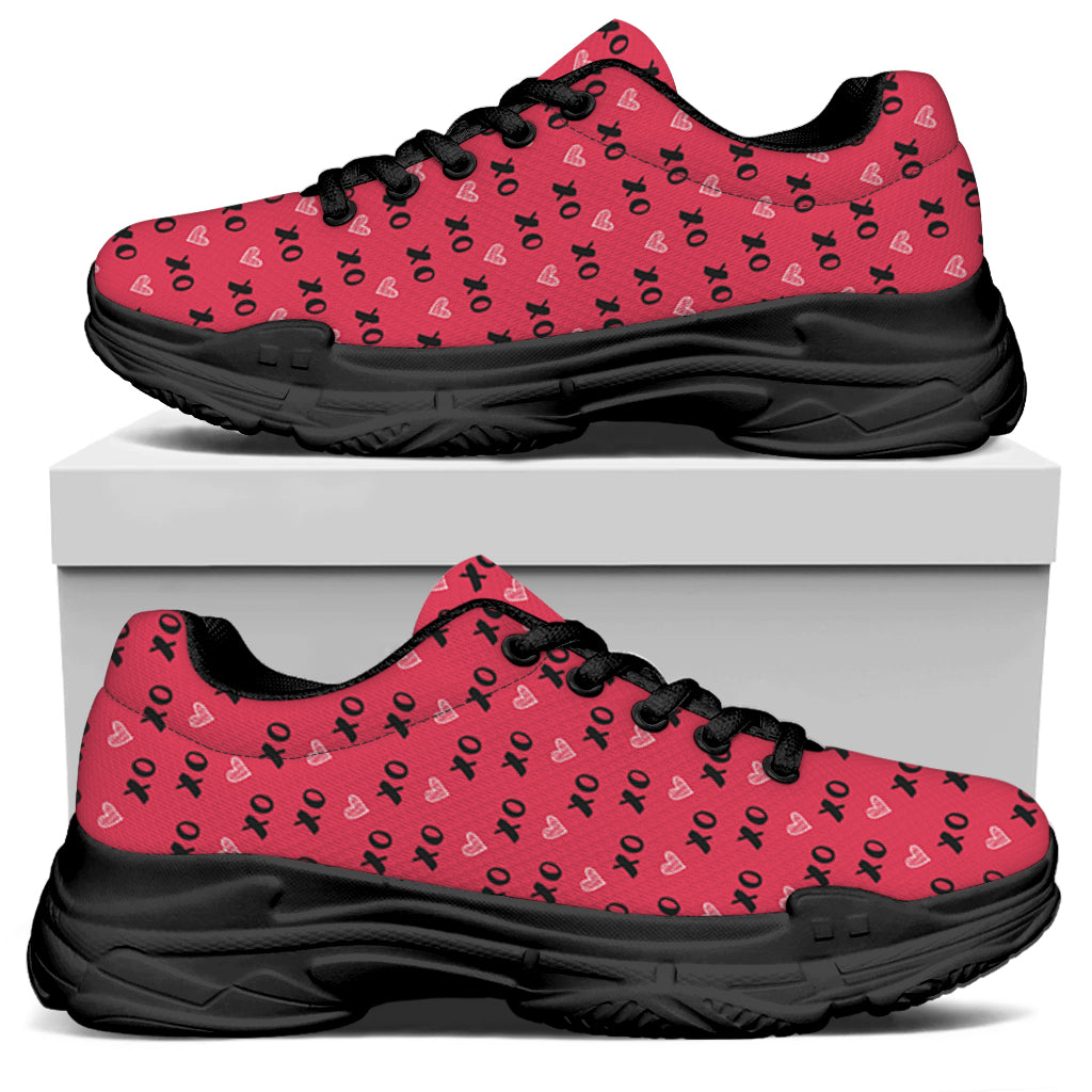 Valentine's Day XOXO Pattern Print Black Chunky Shoes