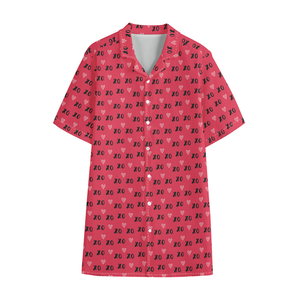 Valentine's Day XOXO Pattern Print Cotton Hawaiian Shirt