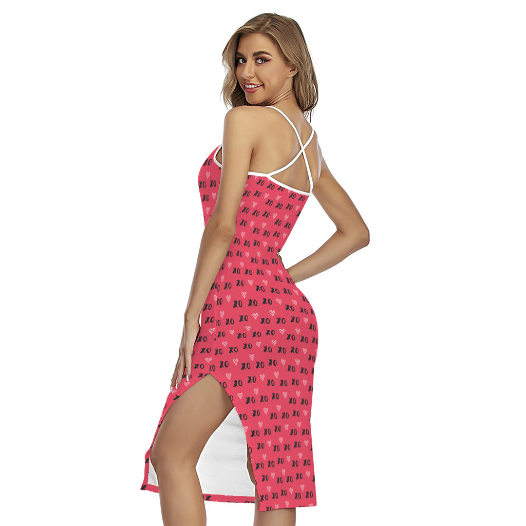Valentine's Day XOXO Pattern Print Cross Back Cami Dress