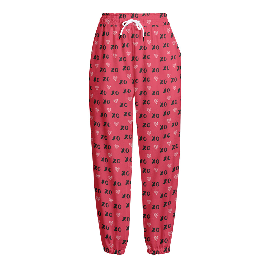 Valentine's Day XOXO Pattern Print Fleece Lined Knit Pants