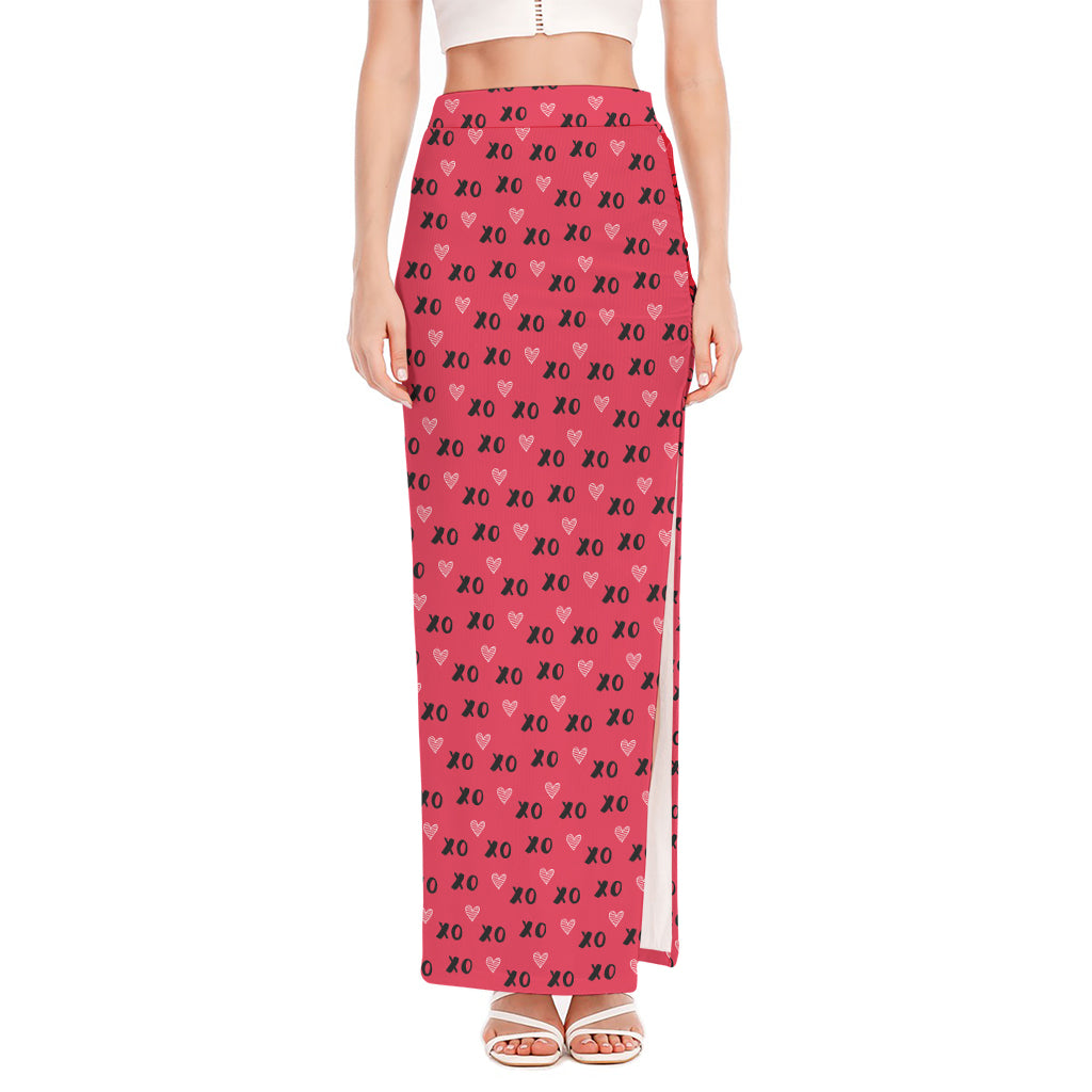 Valentine's Day XOXO Pattern Print High Slit Maxi Skirt