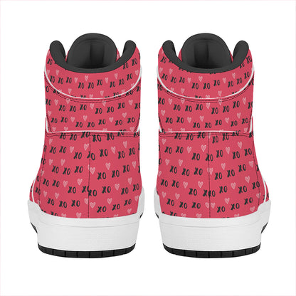 Valentine's Day XOXO Pattern Print High Top Leather Sneakers