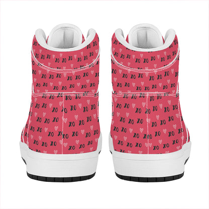 Valentine's Day XOXO Pattern Print High Top Leather Sneakers