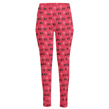 Valentine's Day XOXO Pattern Print High-Waisted Pocket Leggings