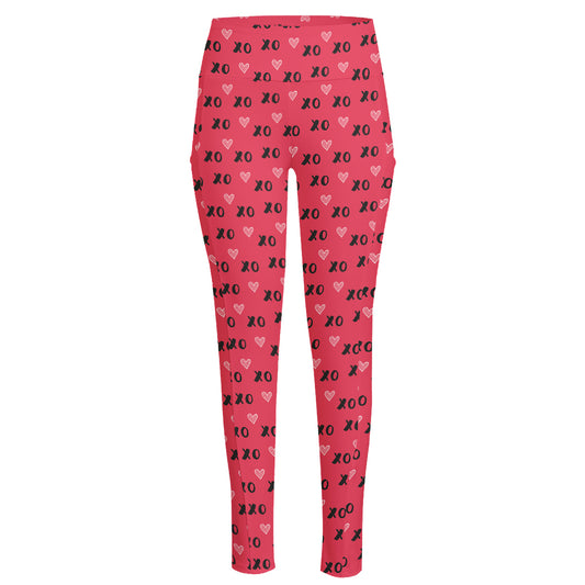 Valentine's Day XOXO Pattern Print High-Waisted Pocket Leggings