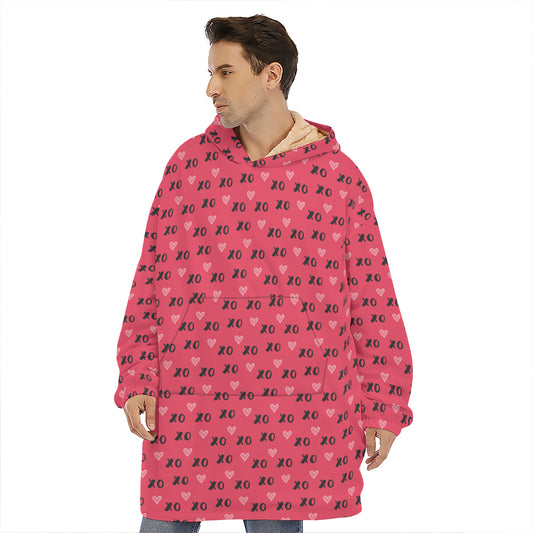 Valentine's Day XOXO Pattern Print Hoodie Blanket