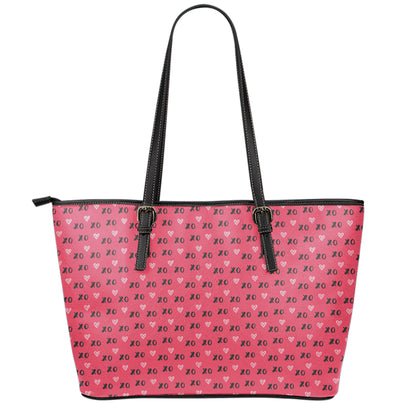 Valentine's Day XOXO Pattern Print Leather Tote Bag
