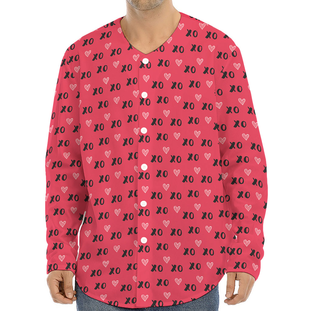 Valentine's Day XOXO Pattern Print Long Sleeve Baseball Jersey