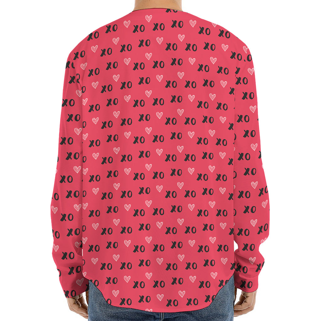 Valentine's Day XOXO Pattern Print Long Sleeve Baseball Jersey