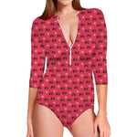 Valentine's Day XOXO Pattern Print Long Sleeve Swimsuit