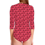 Valentine's Day XOXO Pattern Print Long Sleeve Swimsuit