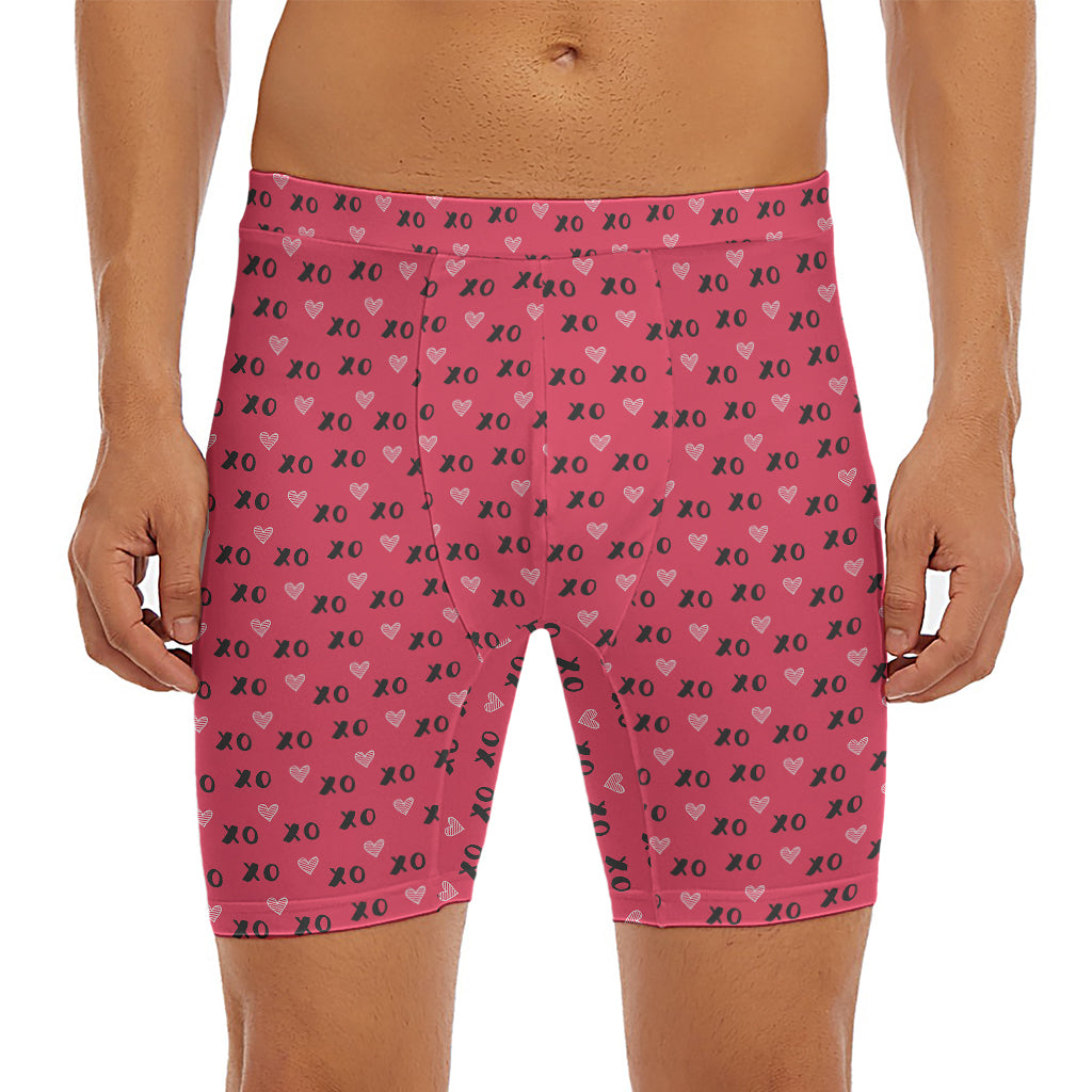 Valentine's Day XOXO Pattern Print Men's Long Boxer Briefs