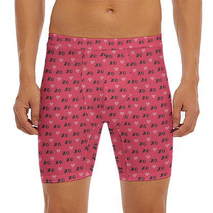 Valentine's Day XOXO Pattern Print Men's Long Boxer Briefs