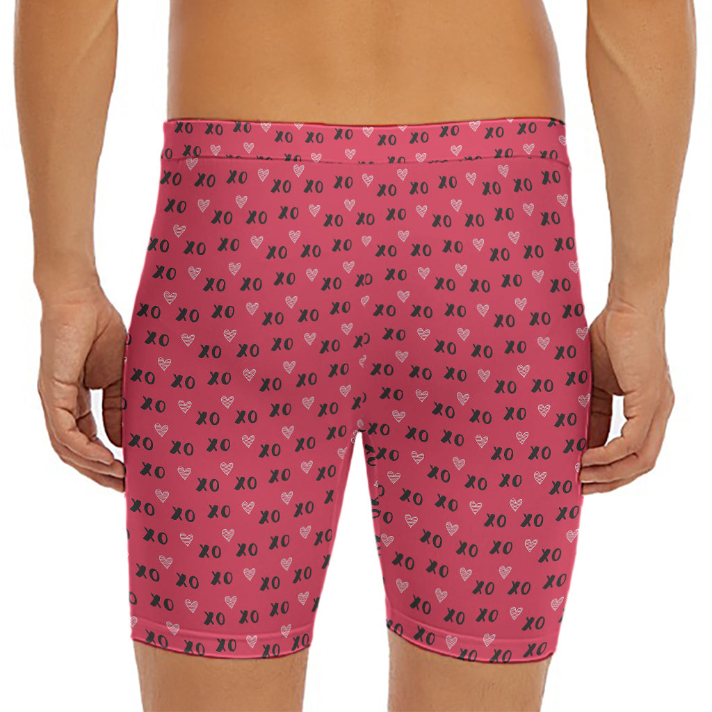 Valentine's Day XOXO Pattern Print Men's Long Boxer Briefs