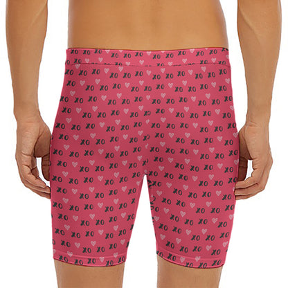 Valentine's Day XOXO Pattern Print Men's Long Boxer Briefs