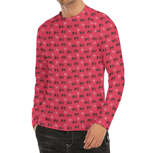 Valentine's Day XOXO Pattern Print Men's Long Sleeve Rash Guard
