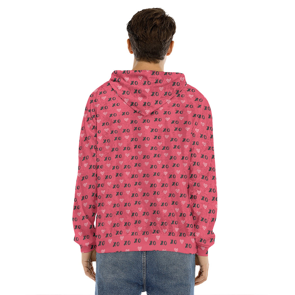 Valentine's Day XOXO Pattern Print Men's Velvet Pullover Hoodie