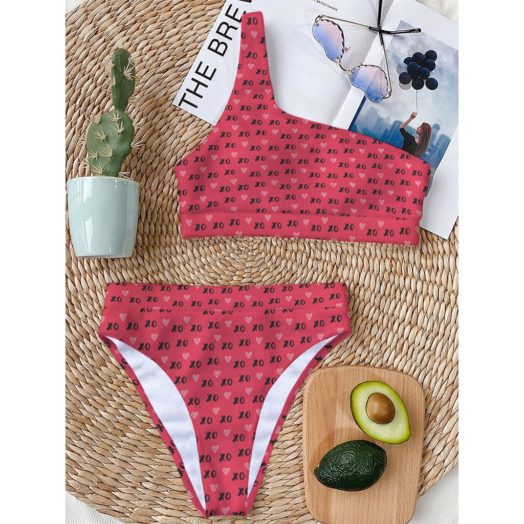 Valentine's Day XOXO Pattern Print One Shoulder Bikini Top