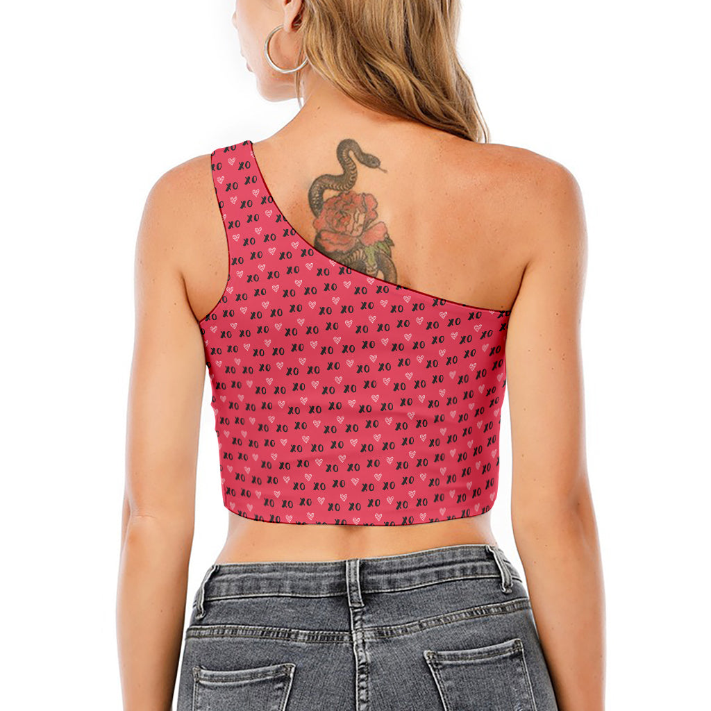 Valentine's Day XOXO Pattern Print One Shoulder Crop Top