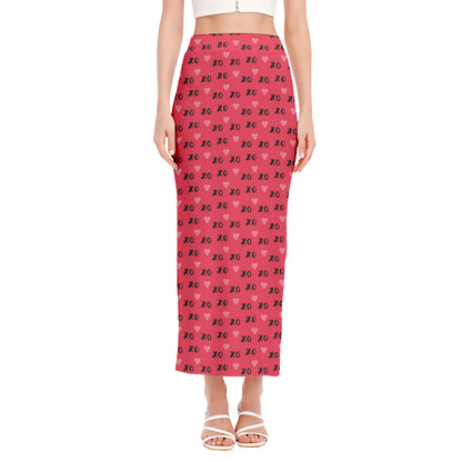 Valentine's Day XOXO Pattern Print Side Slit Maxi Skirt