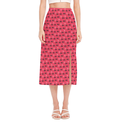 Valentine's Day XOXO Pattern Print Side Slit Midi Skirt