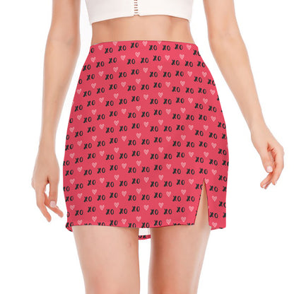 Valentine's Day XOXO Pattern Print Side Slit Mini Skirt