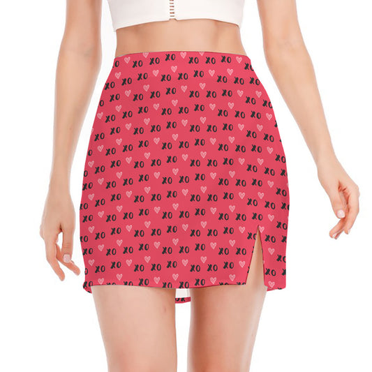 Valentine's Day XOXO Pattern Print Side Slit Mini Skirt