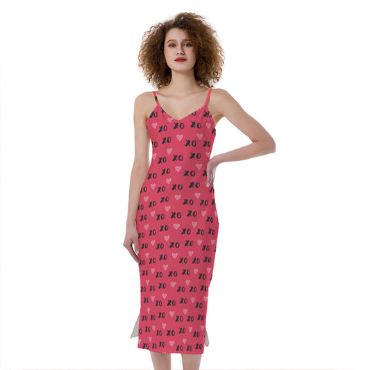 Valentine's Day XOXO Pattern Print Slim Fit Midi Cami Dress