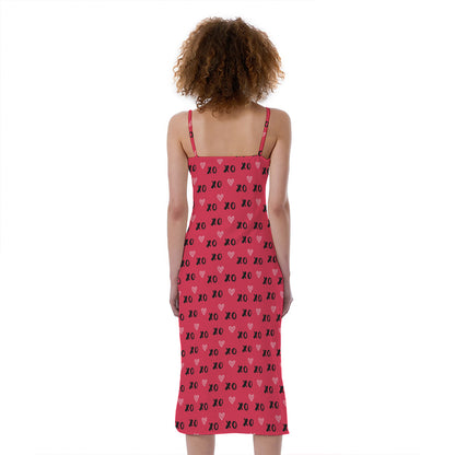 Valentine's Day XOXO Pattern Print Slim Fit Midi Cami Dress