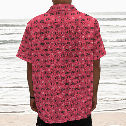 Valentine's Day XOXO Pattern Print Textured Short Sleeve Shirt