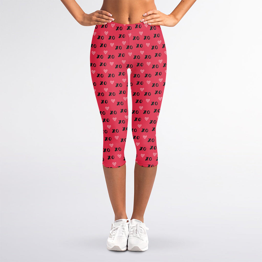 Valentine's Day XOXO Pattern Print Women's Capri Leggings