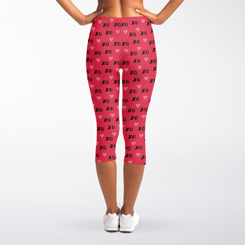 Valentine's Day XOXO Pattern Print Women's Capri Leggings