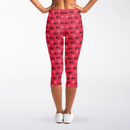 Valentine's Day XOXO Pattern Print Women's Capri Leggings