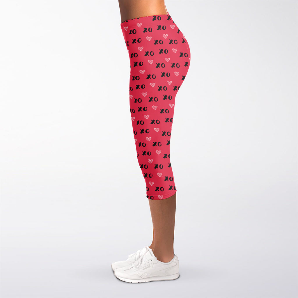 Valentine's Day XOXO Pattern Print Women's Capri Leggings