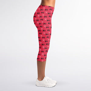Valentine's Day XOXO Pattern Print Women's Capri Leggings