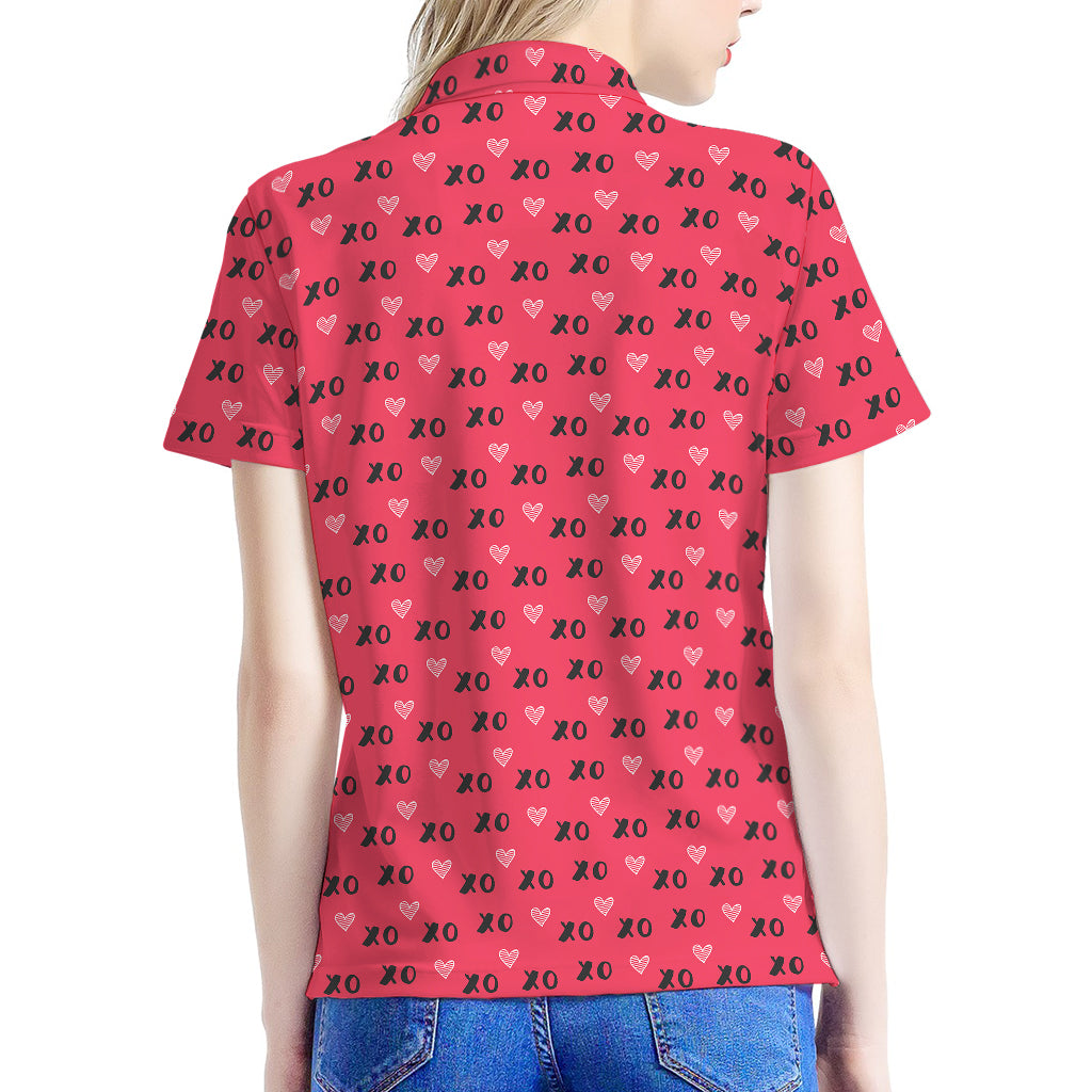 Valentine's Day XOXO Pattern Print Women's Polo Shirt