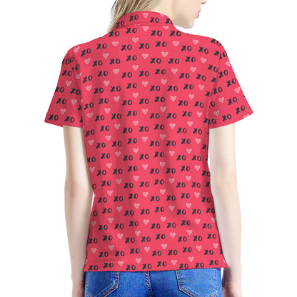Valentine's Day XOXO Pattern Print Women's Polo Shirt