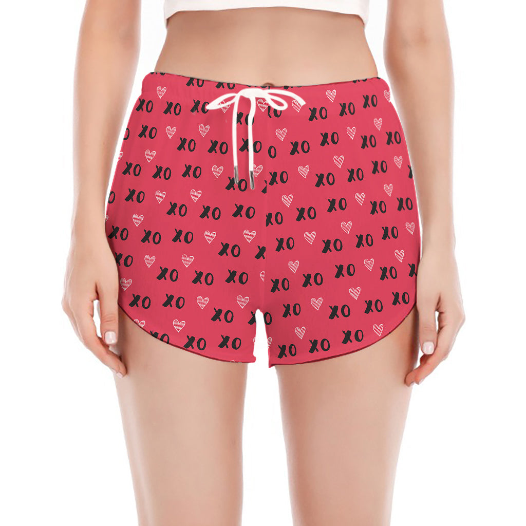 Valentine's Day XOXO Pattern Print Women's Split Running Shorts