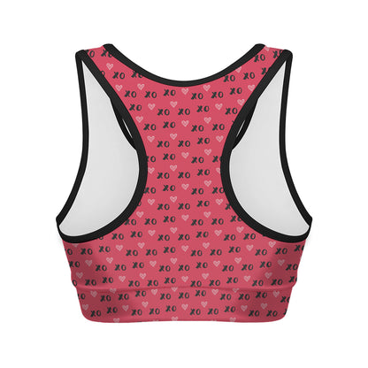 Valentine's Day XOXO Pattern Print Women's Sports Bra
