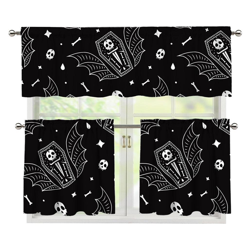 Vampire Coffin Pattern Print 3 Piece Kitchen Curtains