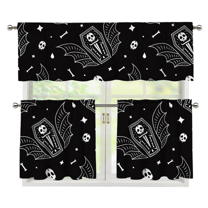 Vampire Coffin Pattern Print 3 Piece Kitchen Curtains