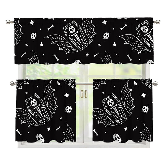 Vampire Coffin Pattern Print 3 Piece Kitchen Curtains