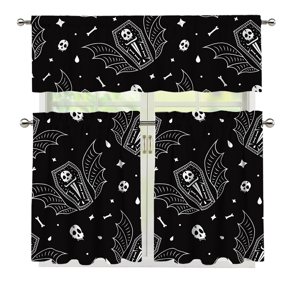 Vampire Coffin Pattern Print 3 Piece Kitchen Curtains