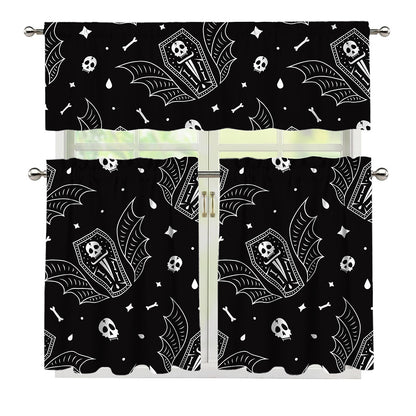 Vampire Coffin Pattern Print 3 Piece Kitchen Curtains