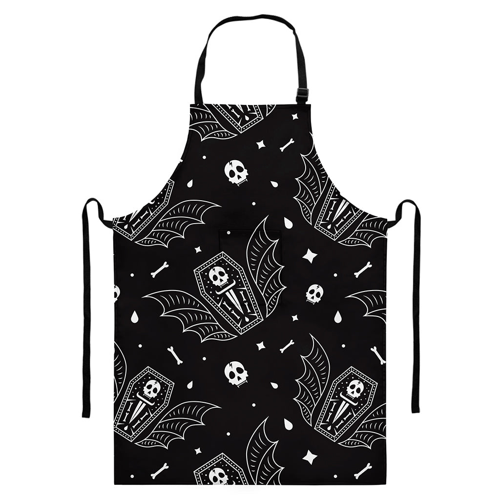 Vampire Coffin Pattern Print Bib Apron With Pocket