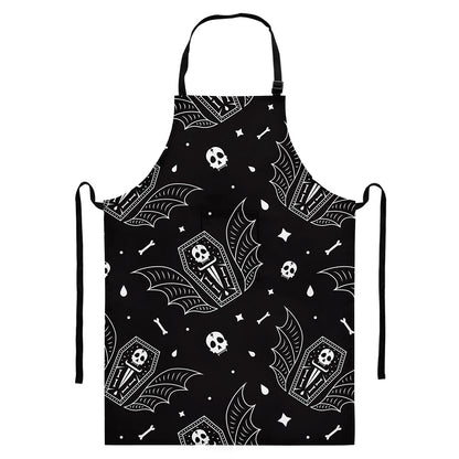 Vampire Coffin Pattern Print Bib Apron With Pocket
